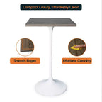 LeisureMod Verve Table à manger carrée 24 pouces hauteur bar - Plateau en MDF moderne avec piédestal blanc Table hauteur comptoir pour cuisine, maison et pub