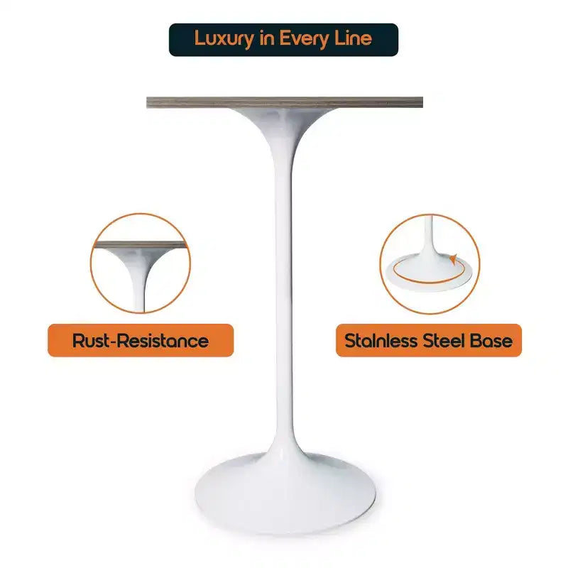 LeisureMod Verve Table à manger carrée 24 pouces hauteur bar - Plateau en MDF moderne avec piédestal blanc Table hauteur comptoir pour cuisine, maison et pub