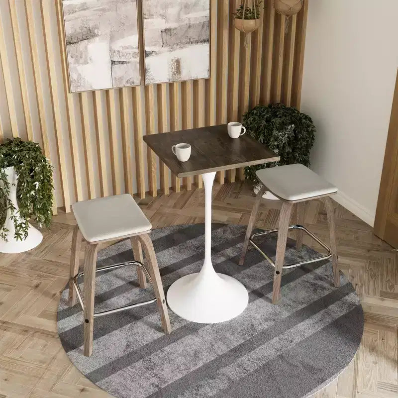 LeisureMod Verve Table à manger carrée 24 pouces hauteur bar - Plateau en MDF moderne avec piédestal blanc Table hauteur comptoir pour cuisine, maison et pub