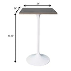 LeisureMod Verve Table à manger carrée 24 pouces hauteur bar - Plateau en MDF moderne avec piédestal blanc Table hauteur comptoir pour cuisine, maison et pub