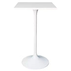 LeisureMod Verve Table à manger carrée 24 pouces hauteur bar - Plateau en MDF moderne avec piédestal blanc Table hauteur comptoir pour cuisine, maison et pub