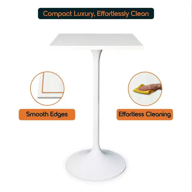 LeisureMod Verve Table à manger carrée 24 pouces hauteur bar - Plateau en MDF moderne avec piédestal blanc Table hauteur comptoir pour cuisine, maison et pub