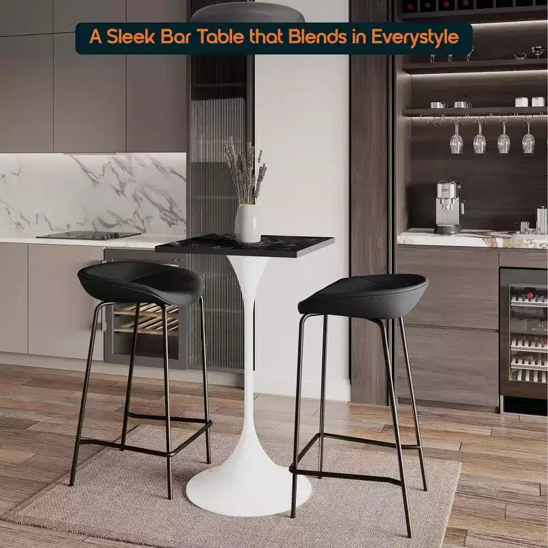 LeisureMod Verve Table à manger carrée 24 pouces hauteur bar - Plateau en MDF moderne avec piédestal blanc Table hauteur comptoir pour cuisine, maison et pub