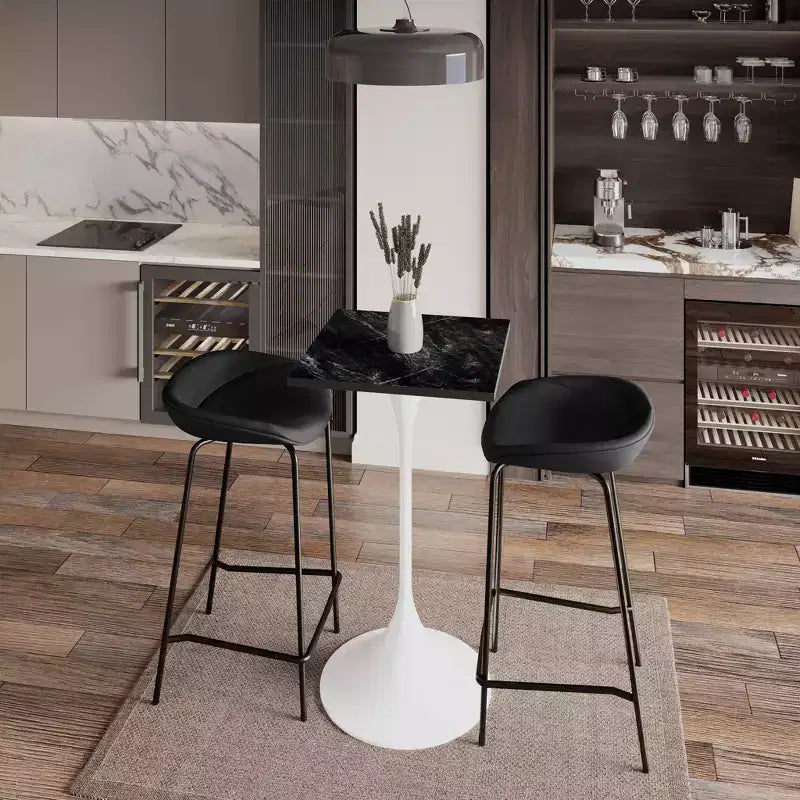 LeisureMod Verve Table à manger carrée 24 pouces hauteur bar - Plateau en MDF moderne avec piédestal blanc Table hauteur comptoir pour cuisine, maison et pub