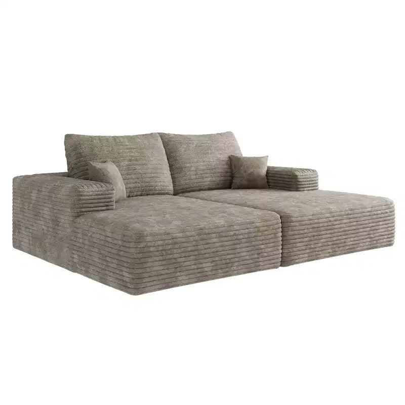 74,8 Canapé-lit moderne avec deux couchages, chaise longue pour salle de cinéma/salle de jeux, couleur Chameau (Tissu velours côtelé moelleux)