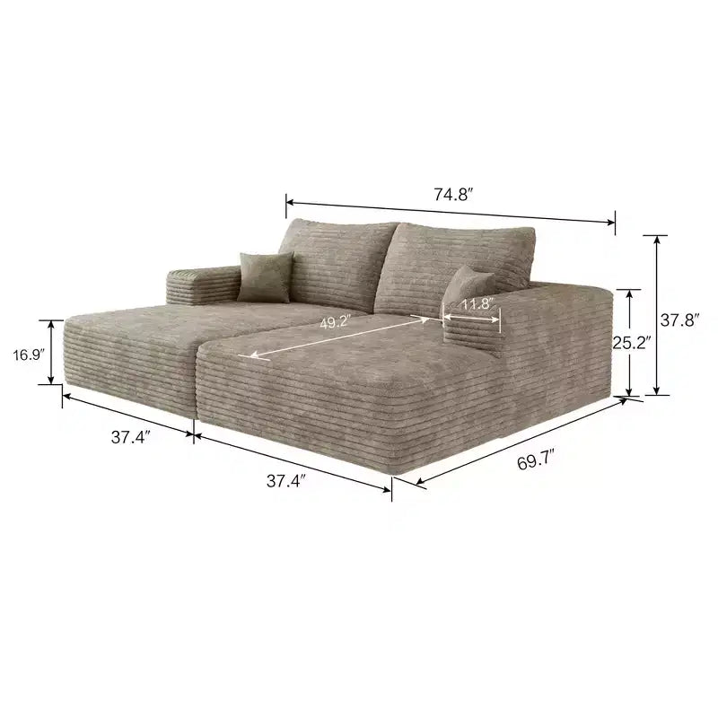 74,8 Canapé-lit moderne avec deux couchages, chaise longue pour salle de cinéma/salle de jeux, couleur Chameau (Tissu velours côtelé moelleux)