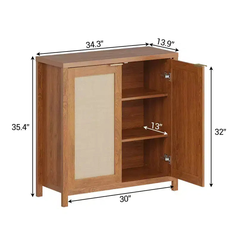 Meuble de rangement autoportant en rotin avec portes et étagères réglables, buffet moderne pour salon, salle à manger, cuisine