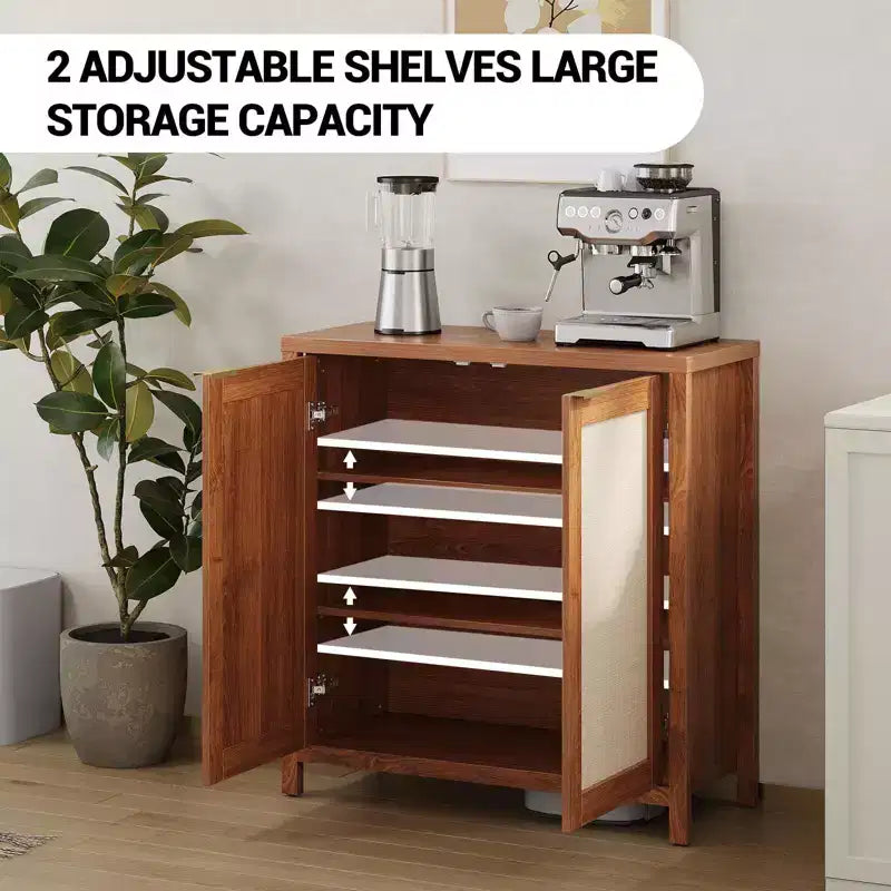 Meuble de rangement autoportant en rotin avec portes et étagères réglables, buffet moderne pour salon, salle à manger, cuisine