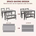 Ensemble table à manger pour 4 avec chaises et banc, table de cuisine moderne, design métal et bois, pour petits appartements