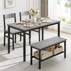 Ensemble table à manger pour 4 avec chaises et banc, table de cuisine moderne, design métal et bois, pour petits appartements