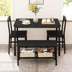 Ensemble table à manger pour 4 avec chaises et banc, table de cuisine moderne, design métal et bois, pour petits appartements