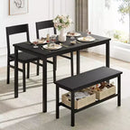 Ensemble table à manger pour 4 avec chaises et banc, table de cuisine moderne, design métal et bois, pour petits appartements