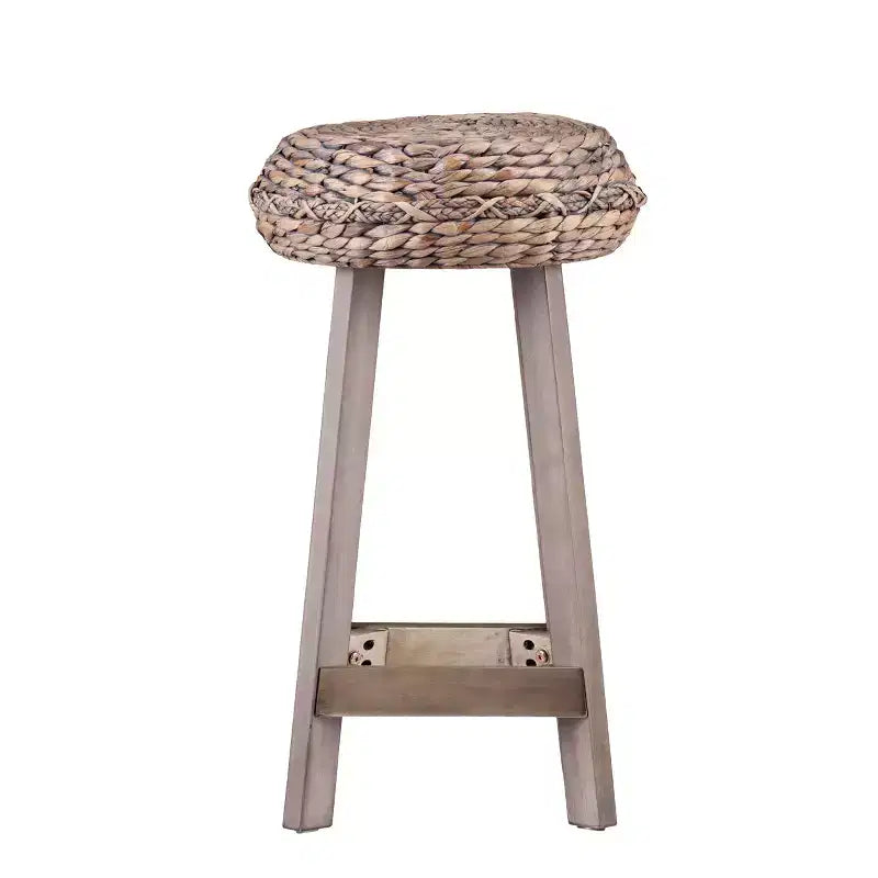 Tabourets ronds sans dossier en jacinthe d'eau Rutina de 61 cm (lot de 2) – Gris patiné – SEI