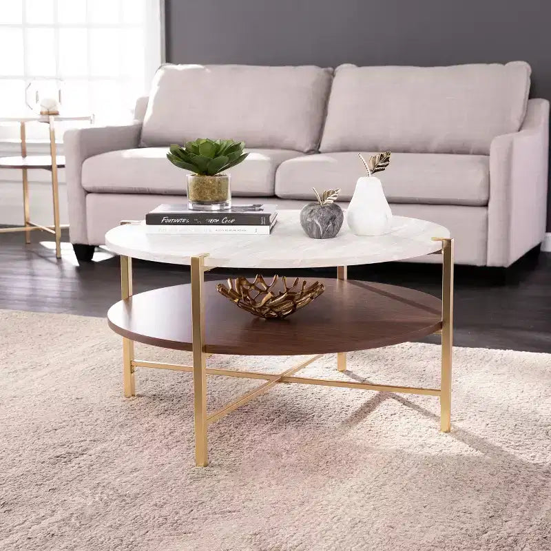 Table basse Ardmillan ronde aspect marbre - Laiton - SEI