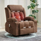 360 Swivel Rocker Recliner Chair with Heat and Massage for Big & Tall Adults, with Remote Control, Cup Holders, Side Pockets, USB Charge Port