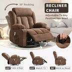 Fauteuil inclinable, pivotant à 360° et à bascule avec fonction chauffante et massante pour personnes fortes et de grande taille, avec télécommande, porte-gobelets, poches latérales et port de chargement USB