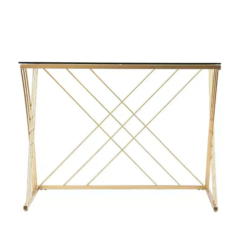 Dezby Modern Glass-Top Desk - Gold - SEI