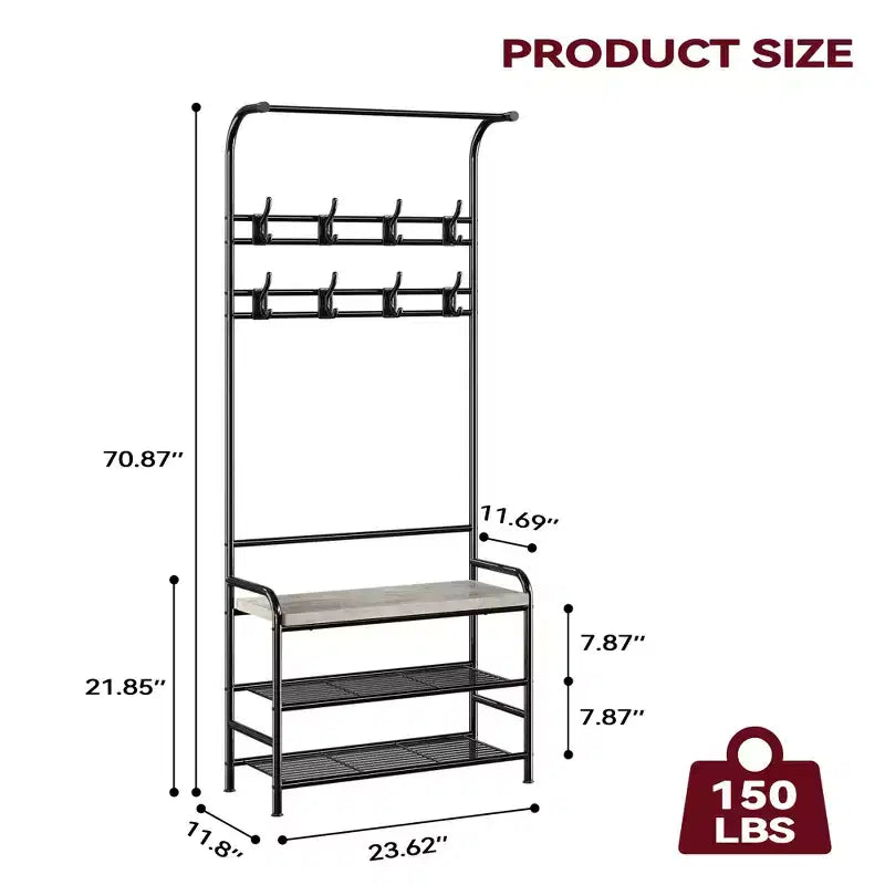 YESFASHION Portemanteau, Banc à chaussures, Meuble d'entrée 3-en-1, Étagère de rangement à 3 niveaux et 8 crochets, Organisateur de chaussures autoportant pour Entrée, Chambre à coucher