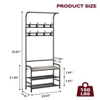 YESFASHION Portemanteau, Banc à chaussures, Meuble d'entrée 3-en-1, Étagère de rangement à 3 niveaux et 8 crochets, Organisateur de chaussures autoportant pour Entrée, Chambre à coucher