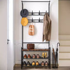 YESFASHION Portemanteau, Banc à chaussures, Meuble d'entrée 3-en-1, Étagère de rangement à 3 niveaux et 8 crochets, Organisateur de chaussures autoportant pour Entrée, Chambre à coucher