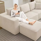 Canapés modulables d'angle, Canapé modulaire avec assise profonde, Canapé convertible en chenille rembourré avec compression d'éponge, Aucun assemblage requis