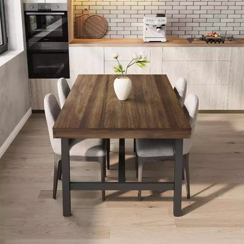 Table de salle à manger rectangulaire de 70,87 po pour 6 à 8 personnes, cadre en métal robuste, table de cuisine et de salle à manger moderne industrielle