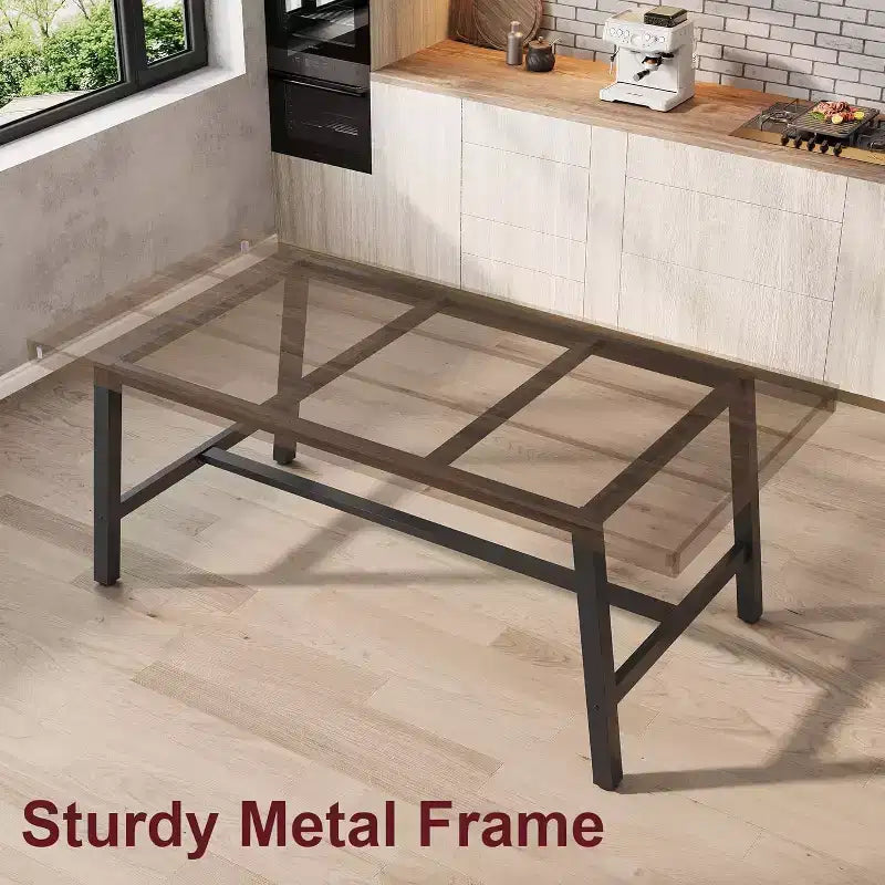 Table de salle à manger rectangulaire de 70,87 po pour 6 à 8 personnes, cadre en métal robuste, table de cuisine et de salle à manger moderne industrielle