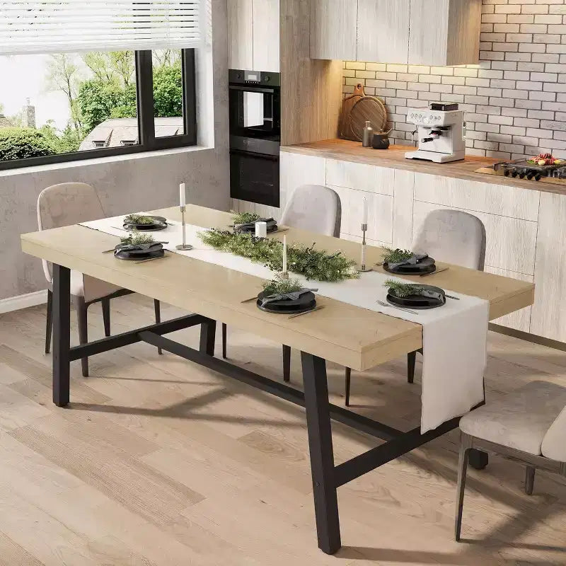 70.87 Rectangle Dining Room Table for 6-8 People, Strong Metal frame Modern Industrial Kitchen and Dining Room Table