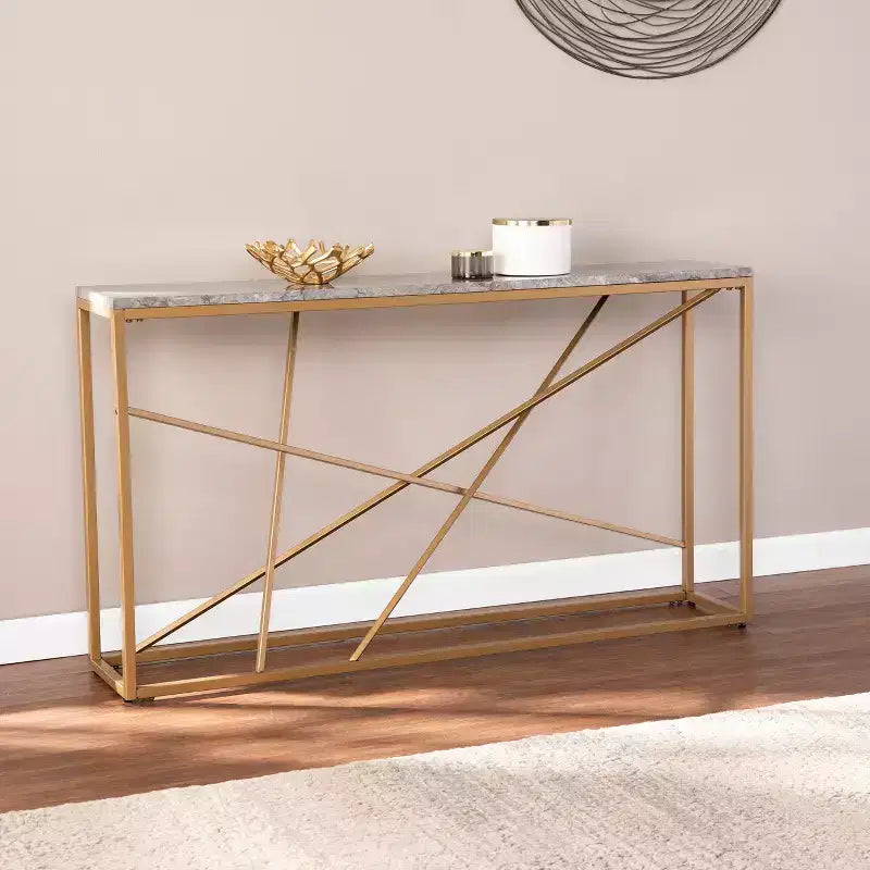 Console étroite Arendal en faux marbre - Dorée - SEI