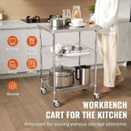 Chariot de cuisine VEVOR, 3 étagères, chariot roulant en fil métallique avec capacité de 213 kg, chariot de service en acier sur roulettes, chariot de rangement en métal, argent