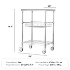 Chariot de cuisine VEVOR, 3 étagères, chariot roulant en fil métallique avec capacité de 213 kg, chariot de service en acier sur roulettes, chariot de rangement en métal, argent