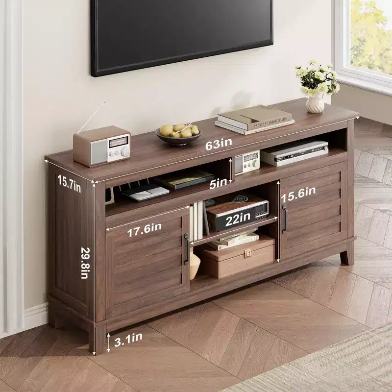 Meuble TV de 65 pouces avec étagères réglables et 8 compartiments de rangement, meuble double porte semi-ouvert pour salon et chambre à coucher
