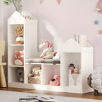 47,75 cm Étagère pour Livres pour Enfants avec Coin Lecture – Banc de Rangement pour Jouets à 6 Compartiments et Maisonnette pour Salle de Jeux, Chambre d'Enfant et Salle de Classe