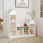 47,75 cm Étagère pour Livres pour Enfants avec Coin Lecture – Banc de Rangement pour Jouets à 6 Compartiments et Maisonnette pour Salle de Jeux, Chambre d'Enfant et Salle de Classe