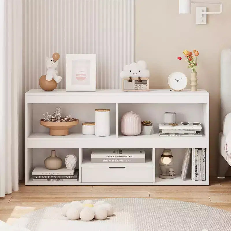 Étagère à Livres et Rangement de Jouets 5 Cubes pour Enfants avec Tiroir - Maisonnette de Rangement en Bois pour Salle de Jeux et Chambre de Bébé - Naturel