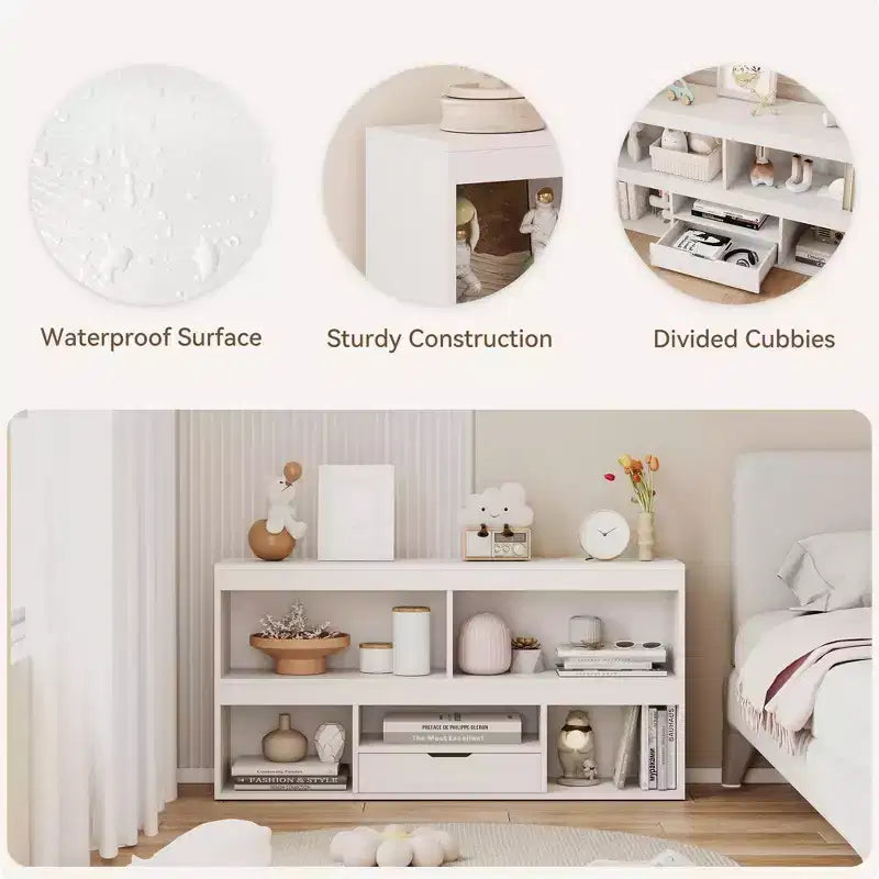 Étagère à Livres et Rangement de Jouets 5 Cubes pour Enfants avec Tiroir - Maisonnette de Rangement en Bois pour Salle de Jeux et Chambre de Bébé - Naturel