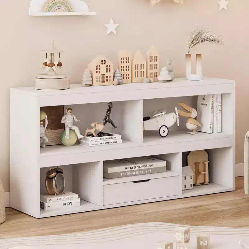 Étagère à Livres et Rangement de Jouets 5 Cubes pour Enfants avec Tiroir - Maisonnette de Rangement en Bois pour Salle de Jeux et Chambre de Bébé - Naturel