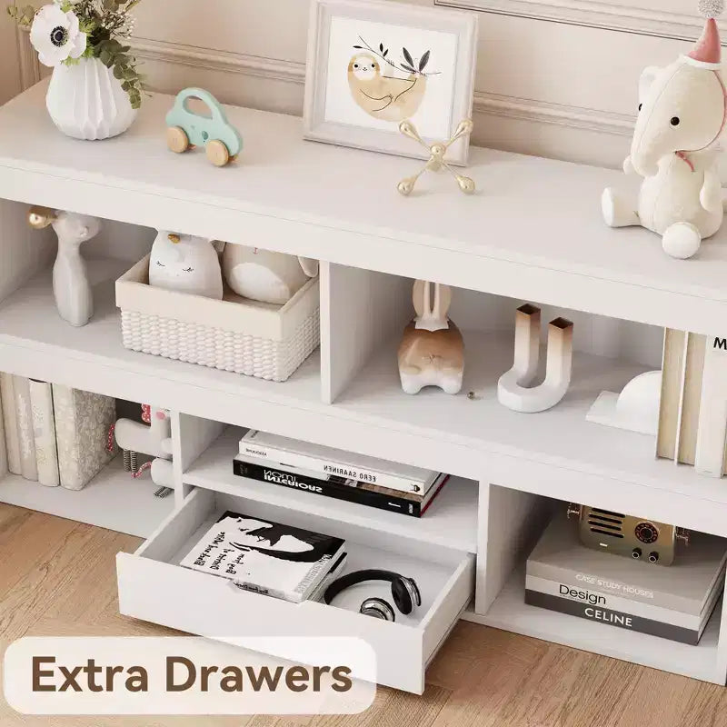 Étagère à Livres et Rangement de Jouets 5 Cubes pour Enfants avec Tiroir - Maisonnette de Rangement en Bois pour Salle de Jeux et Chambre de Bébé - Naturel