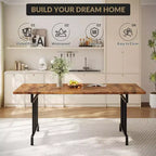 Table à manger de style ferme de 180 cm pour 6-8 personnes, table de cuisine rectangulaire de style rustique, pieds métalliques géométriques et plateau en bois épais, facile à nettoyer