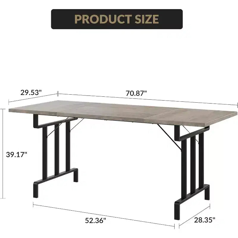 Table à manger de style ferme de 180 cm pour 6-8 personnes, table de cuisine rectangulaire de style rustique, pieds métalliques géométriques et plateau en bois épais, facile à nettoyer