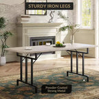 Table à manger de style ferme de 180 cm pour 6-8 personnes, table de cuisine rectangulaire de style rustique, pieds métalliques géométriques et plateau en bois épais, facile à nettoyer