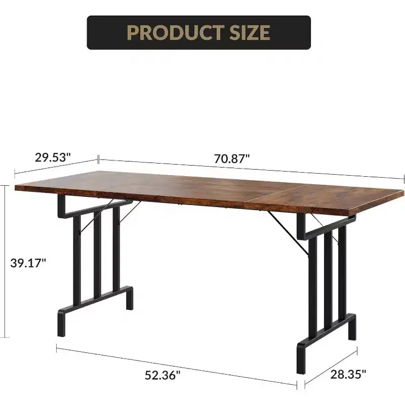 Table à manger de style ferme de 180 cm pour 6-8 personnes, table de cuisine rectangulaire de style rustique, pieds métalliques géométriques et plateau en bois épais, facile à nettoyer