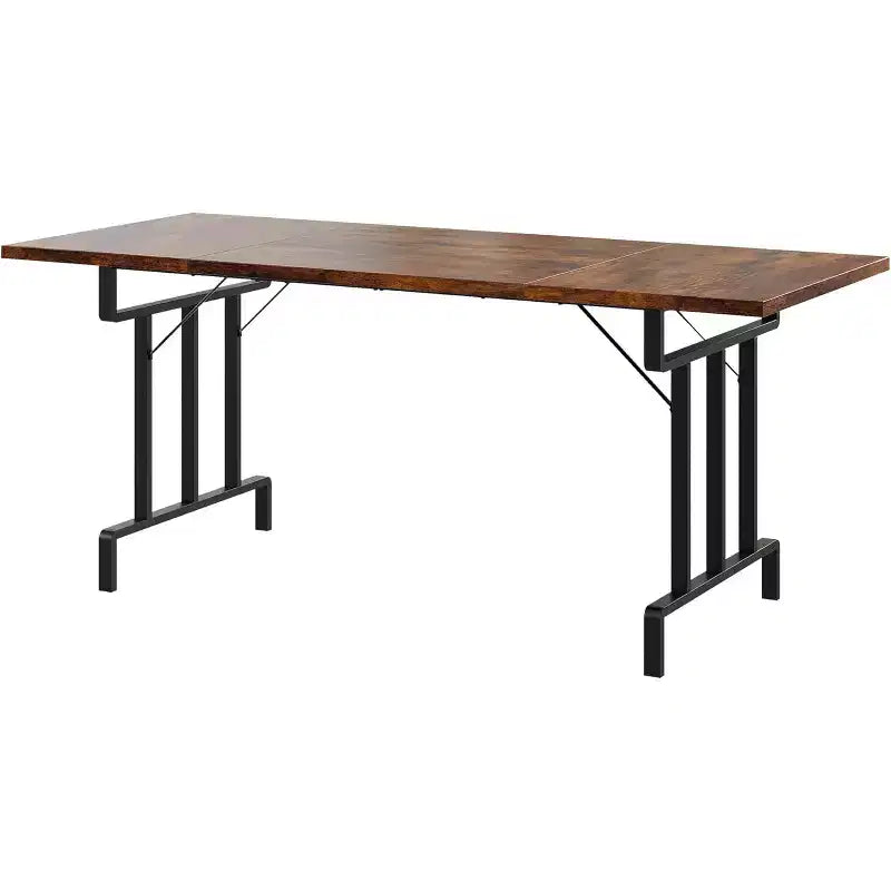 Table à manger de style ferme de 180 cm pour 6-8 personnes, table de cuisine rectangulaire de style rustique, pieds métalliques géométriques et plateau en bois épais, facile à nettoyer