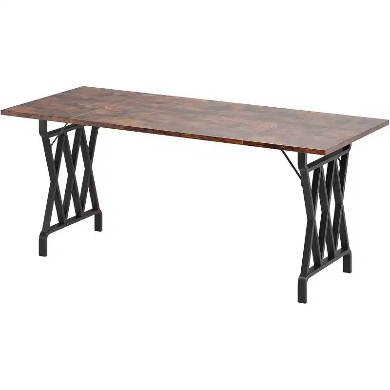 71 Inch Large Industrial Dining Table for 4-6, with Heavy Duty Metal Legs, Geometric Metal Legs & Thick Wood Tabletop, for Home and Office