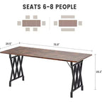 Grande table à manger industrielle de 180 cm pour 4 à 6 personnes, avec pieds métalliques robustes, pieds métalliques géométriques et plateau en bois épais, pour la maison et le bureau