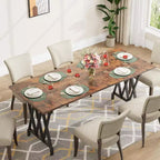 Grande table à manger industrielle de 180 cm pour 4 à 6 personnes, avec pieds métalliques robustes, pieds métalliques géométriques et plateau en bois épais, pour la maison et le bureau