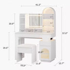 Coiffeuse avec miroir lumineux, table de maquillage avec 3 tiroirs de rangement et 11 étagères