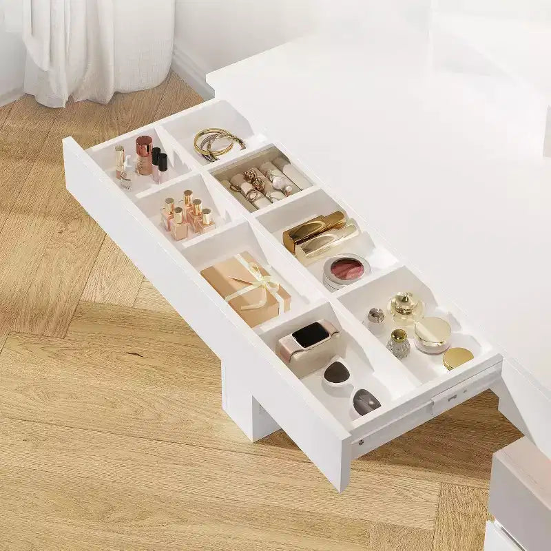 Coiffeuse avec miroir lumineux, table de maquillage avec 3 tiroirs de rangement et 11 étagères