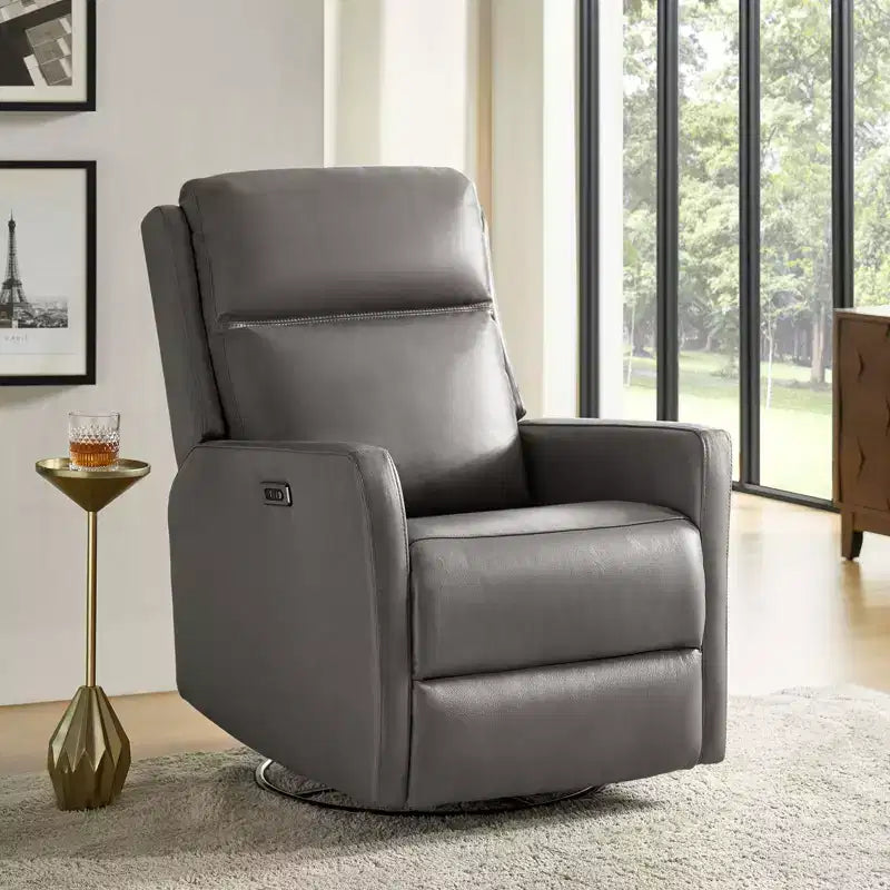 Fauteuil inclinable électrique transitoire en cuir véritable Mario avec ports USB | ART OF LIVING DESIGNS-GRIS