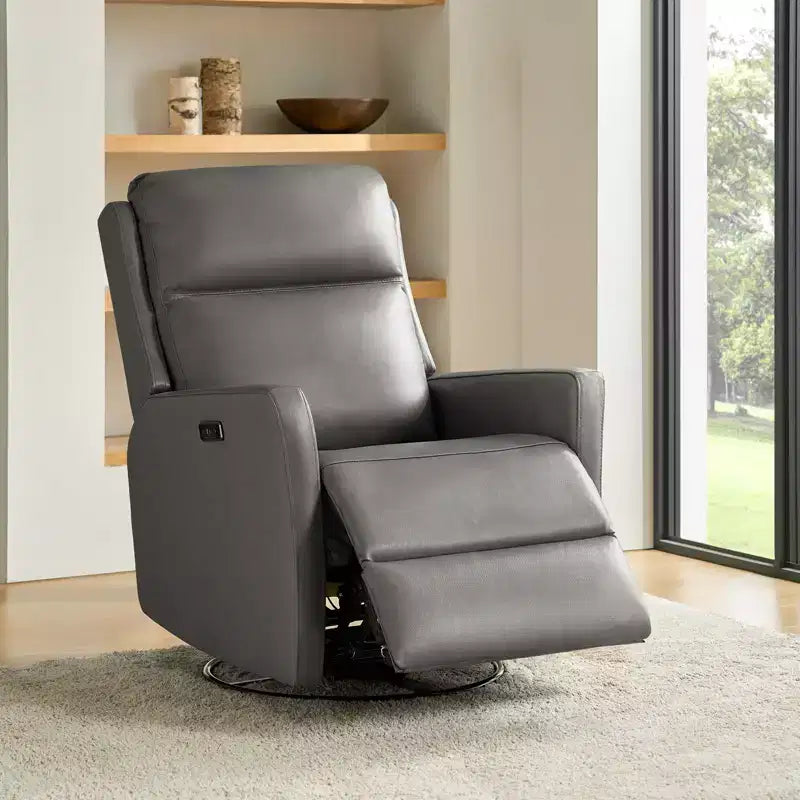 Fauteuil inclinable électrique transitoire en cuir véritable Mario avec ports USB | ART OF LIVING DESIGNS-GRIS